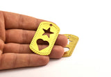 Heart And Star Necklace, 4 Raw Brass Military Tags, Heart And Star (50x28x0.80mm) B-17