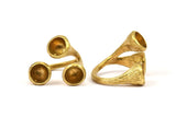 Adjustable Ring Settings - Raw Brass Adjustable Rings with 3 Stone Setting - Pad Size 8mm N0349