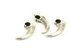 Silver Tiger Tooth - 2 Antique Silver Plated Brass Tiger Tooth Necklace Pendants (27x10mm) N0261