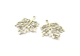 Antique Silver Sycamore Pendant, 2 Antique Silver Plated Leaf Charms (44x33mm) N0428