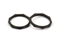 Black Faceted Ring, 4 Black Oxidized Brass  Faceted Rings, Connectors (16mm) N0499