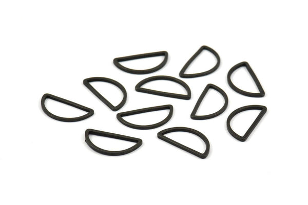 Black Half Moon - 50 Brass Black Oxidized Semi Circle Connectors (8x15x1mm) D0022 S507
