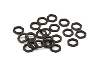 Black Hexagon Ring, 100 Black Oxidized Brass Hexagon Ring Charms (6x1mm) D0012 S469