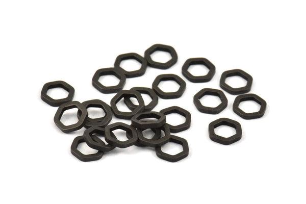 Black Hexagon Ring, 100 Black Oxidized Brass Hexagon Ring Charms (6x1mm) D0012 S469