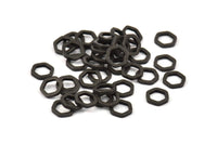 Black Hexagon Ring, 100 Black Oxidized Brass Hexagon Ring Charms (6x1mm) D0012 S469