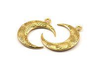 Gold Moon Charm, 1 Gold Plated Textured Horn Charms, Pendant, Jewelry Finding (27x8x3.30mm) N0237 Q0206