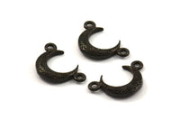 Black Moon Charm, 6 Oxidized Brass Black Textured Horn Charms with 2 Holes, Pendant, Jewelry Finding (12x3.50x3mm) N0266 S624