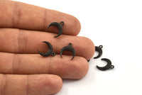 Black Moon Charm, 6 Oxidized Brass Black Textured Horn Charms, Pendant, Jewelry Finding (12x3.50x3mm) N0305 H0158