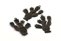 Black Cactus Pendant, 1 Oxidized Brass Black Cactus Charms, Jewelry Supplies, Findings (36mm) N0416