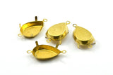 Pear Prong Setting, 12 Raw Brass Pear Drop with 1 Loop, Prong Settings with 4 Claw (18x25mm) S438