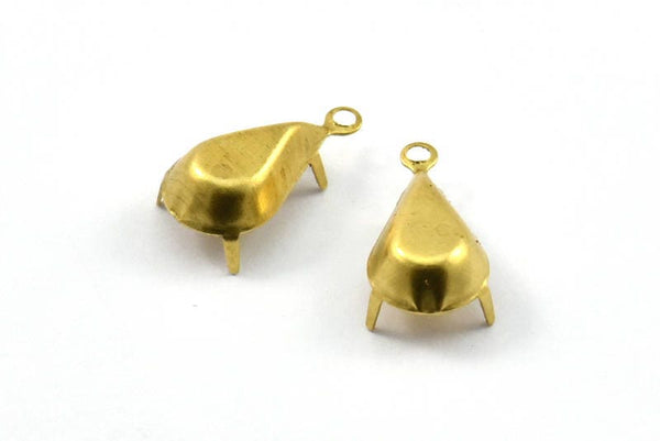 Pear Prong Setting, 25 Raw Brass Pear Drop with 1 Loop, Prong Settings with 4 Claw (8x13mm) S439