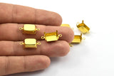 Rectangle Prong Setting, 25 Raw Brass Rectangles with 2 Loops, Prong Settings with 4 Claws  (18x13mm) S539