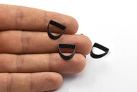 Black Half Circle, 12 Oxidized Brass Black Semi Circle Thick Cut Connectors (8x16x0.4x2x15mm) D0113 S209