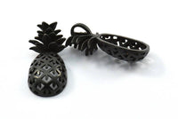 Black Pineapple Pendant, 2 Oxidized Brass Black Pineapple Pendants (30x13.4x6.3mm) N0250 S427