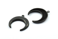 Black Moon Charm, 1 Oxidized Brass Black Horn Charms, Pendant, Jewelry Findings with 1 loop (31x9x3mm) N0298 S219