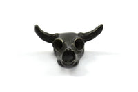Black Huge Ox Pendant, 1 Oxidized Brass Black Large Ox Head Skull Charms, Pendants (28x26mm) N0403