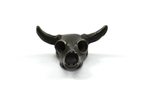 Black Huge Ox Pendant, 1 Oxidized Brass Black Large Ox Head Skull Charms, Pendants (28x26mm) N0403