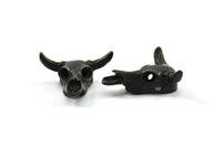 Black Huge Ox Pendant, 1 Oxidized Brass Black Large Ox Head Skull Charms, Pendants (28x26mm) N0403