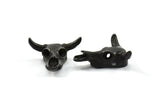 Black Huge Ox Pendant, 1 Oxidized Brass Black Large Ox Head Skull Charms, Pendants (28x26mm) N0403
