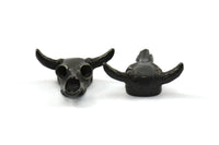 Black Huge Ox Pendant, 1 Oxidized Brass Black Large Ox Head Skull Charms, Pendants (28x26mm) N0403