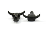 Black Huge Ox Pendant, 1 Oxidized Brass Black Large Ox Head Skull Charms, Pendants (28x26mm) N0403