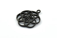 Black Textured Pendant, 2 Oxidized Brass Black Textured Pendants with Hearts (23mm) N0241 S242