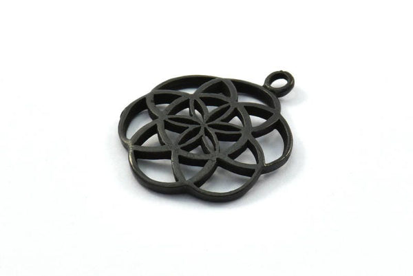 Black Textured Pendant, 2 Oxidized Brass Black Textured Pendants with Hearts (23mm) N0241 S242