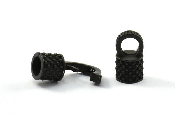Leather Hook Caps, 2 Oxidized Brass Black Leather Cord Ends, Hook Ends for 5mm Leather Cord (17x14x8mm) N0311 S626