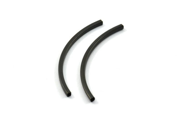 Black Curved Tubes, 25 Oxidized Brass Black Square Curved Tubes (48x2x2mm) Brc287 s254