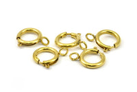 16mm Spring Ring Clasps, 12 Raw Brass Round Spring Ring Clasps with 1 Loop (16mm) BS 2357
