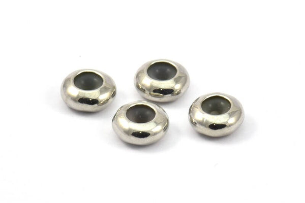 Silver Bead Keeper, 24 Silver Tone Brass Bead Keeper, Silicone And Brass, Rondelle (9.5x4.3mm) BS 1772