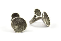 Duchess Ring Setting , 1 Antique Silver Plated Duchess Ring Setting with Pad Size 21mm U047
