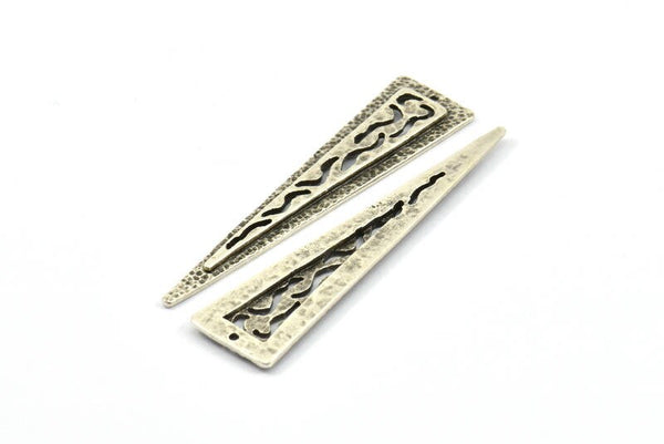 Antique Silver Textured Triangles, 2 Antique Silver Plated Triangle Pendant With 1 Hole, Earring Finding (58x14x2mm) N0231