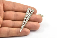 Antique Silver Textured Triangles, 2 Antique Silver Plated Triangle Pendant With 1 Hole, Earring Finding (58x14x2mm) N0231
