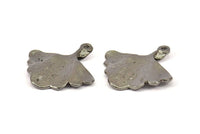 Ginkgo Leaf Pendant, 4 Black Plated Brass Leaf Charms (26x25mm) N0393