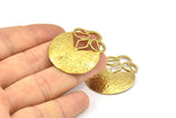 Brass Geometric Pendant, 2 Raw Brass Hammered Flower Pendants, Earring Findings (38x30x0.8mm) U064