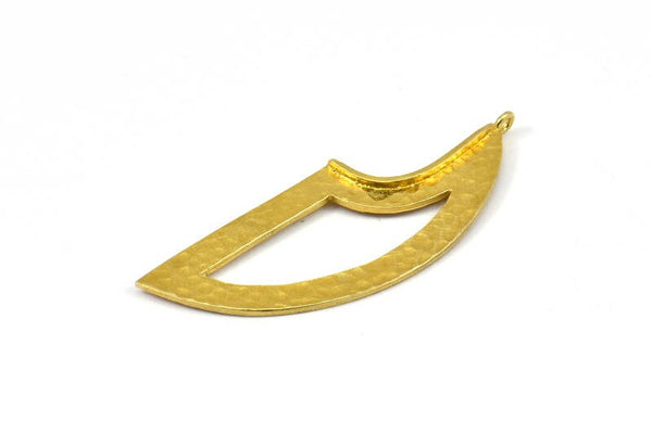 Brass Fin Earring Findings, 2 Hammered Raw Brass Fin Earring Findings With 1 Loop, Findings (54x20x4x1mm) U069