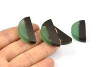 Resin&Wood Semicircle Pendant, 5 Green Black Half Moon Pendant with 2 Holes (32x16mm) X005