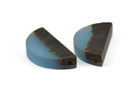 Resin&Wood Semicircle Pendant, 5 Blue Black Half Moon Pendant with 2 Holes (32x16mm) X001
