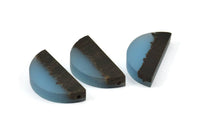 Resin&Wood Semicircle Pendant, 5 Blue Black Half Moon Pendant with 2 Holes (32x16mm) X001