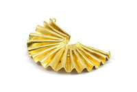 Semi Circle Pendant, 1 Raw Brass Semi Circle Fan Pendant With 2 Loops (51x37x5x0.6mm) U073