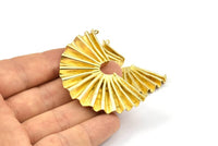 Semi Circle Pendant, 1 Raw Brass Semi Circle Fan Pendant With 2 Loops (51x37x5x0.6mm) U073