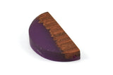 Resin&Wood Semicircle Pendant, 5 Purple Brown Half Moon Pendant with 2 Holes (32x16mm) X004