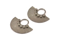 Semi Circle Pendant, 2 Black Plated Brass Semi Circle  Pendants (32x25mm) N0392 H0237