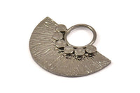 Semi Circle Pendant, 2 Black Plated Brass Semi Circle  Pendants (32x25mm) N0392 H0237