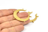 Hammered Crescent Pendant, 2 Raw Brass Hammered Crescent Pendants With 7 Loops (40x7.5x0.9mm) U077