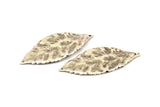 Wide Brass Leaf, 2 Antique Silver Plated Brass Leaf  Charms (46x20mm) N0190