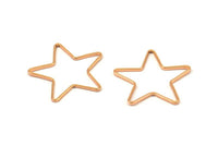 Rose Gold Star Charm, 12 Rose Gold Plated Brass Open Star Charms (24x0.8x0.6mm) BS 1078 Q0080
