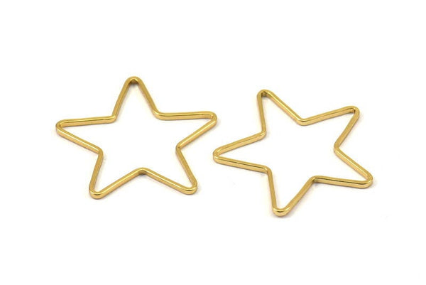 Gold Star Charm, 12 Gold Plated Brass Open Star Charms (24x0.8x0.6mm) BS 1078 Q0080