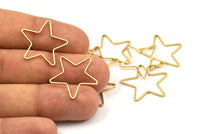 Gold Star Charm, 12 Gold Plated Brass Open Star Charms (24x0.8x0.6mm) BS 1078 Q0080